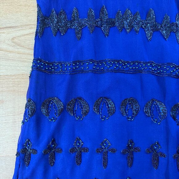 Vintage 1980s Blue Beaded Silk Dress - Picture 7 of 12